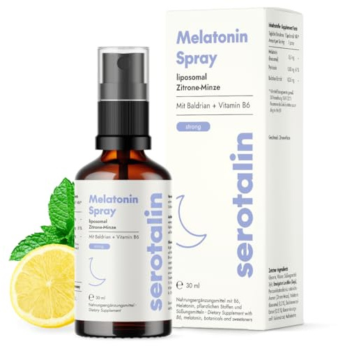 serotalin Melatonin Spray liposomal für 200 Nächte | Alkoholfreies Einschlafspray mit Baldrian & Zitrone-Minze | Einschlafhilfe für Erwachsene | 30 ml