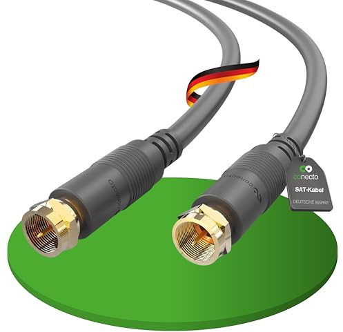 conecto SAT Antennenkabel 10m, Koaxialkabel TV doppelt geschirmt, schwarz | Kabel mit F-Stecker für HDTV, Receiver, Satellit, DAB und Radio mit verlustarmer Signalübertragung