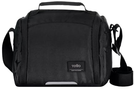 TOTTO - Bolsa Térmica Porta Alimentos 9 L, Modelo Grafito, 25.5 x 20.5 x 18.5 cm, Bolsa Comida Trabajo, Apertura 180º, Asa de Mano, Correa Ajustable y Removible, Pasador para Ruedas, Color Negro