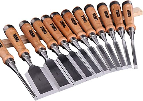 Juego de 12 cinceles de mano para tallar madera, herramientas de tallado, juego de gubias profesionales, cincel de acero al cromo vanadio resistente, mangos de haya, herramientas, para tallar madera