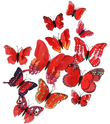 72 Stück 3D Schmetterlinge Deko, Schmetterling Wanddeko Aufkleber Abziehbilder Wandsticker für Wohnzimmer Schlafzimmer Kinderzimmer Balkon Deko DIY Wandkunst Handwerk für Heim Hochzeit Dekor,Groß Rot