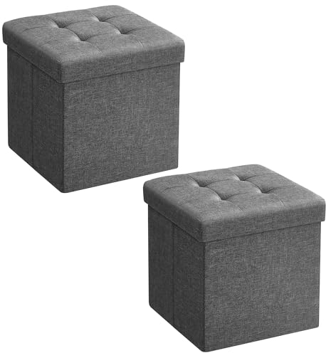 SONGMICS 30 cm Sitzbank mit Stauraum, 2er Set, klappbare Sitztruhe, Aufbewahrungsbox, Fußbank, dunkelgrau LSF426G02