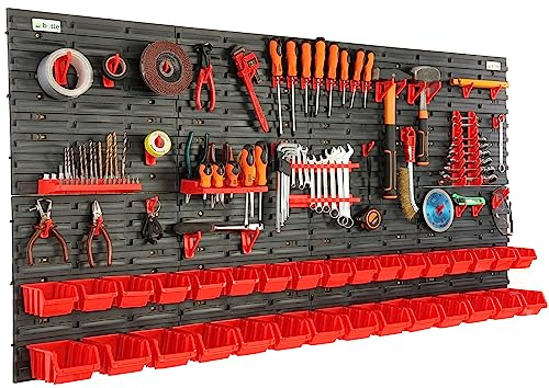 botle 31 TLG. Stapelboxen Werkzeugwand 156x78cm Set Werkzeughalter Wandregal Werkstattregal Lagersystem Schüttenregal Sichtlagerkästen Extra Starke Wandplatten Regal Erweiterbar Lagerregal