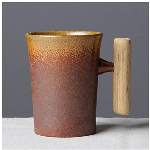 KAYLRE Boccale di Birra Tazza da caffè in Ceramica Vintage Tazza da caffè ruggine ruggine tè Tazza di Birra con Manico in Legno Tazza d'Acqua Drinkware da casa Bicchiere di Vino (Size : Style-2 A)