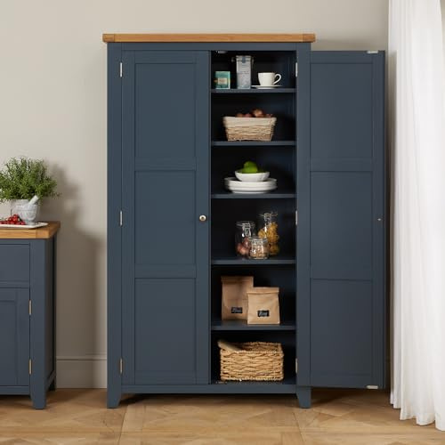 Westbury Blue Painted Double Shaker Kitchen Pantry Cupboard – Spacious Storage Cabinet with Adjustable Shelves – Kitchen, Bedroom, Living - H 1800mm x W 1020mm x D 410mm