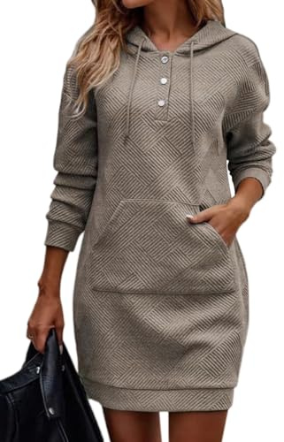 Tomwell Mode Jupe Pull à Capuche Femme Mini Robe Automne Hiver Sweat Pull Femme Mesdames Manches Longue Pullover T-Shirt Sweat Shirt Chemisier Manteau Haut Chemisier décontracté Veste C Kaki XXL