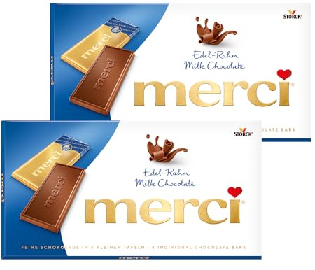 merci Tafelschokolade Edel-Rahm – 2 x 100 g – Feinste Täfelchen aus zartschmelzender Edel-Sahneschokolade – Schokolade in Goldpapier verpackt