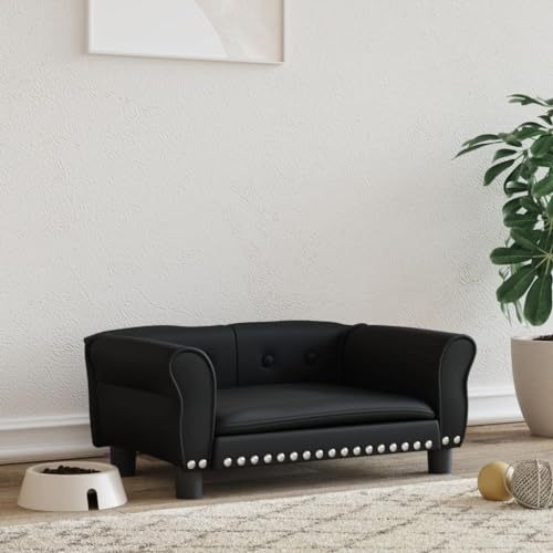 GuyAna Hundebett Schwarz 70x45x30 cm Kunstleder Hundedecke Flauschig Hundeteppich