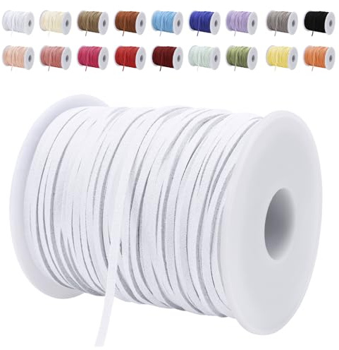 LEREATI Lederband 3mm x 45m Lederschnur Flache Faux Wildleder Schnur Lederbänder Lederkordel, Leder Schnur für DIY, Armband, Halskette, Schmuck, Handwerk (Weiß)