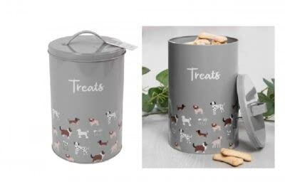 Vision4ever 1x Dog Treat Storage Tin Large Biscuit Cookie Storage Container Metal Canister Easy to Use and Cleans (Grey Color)