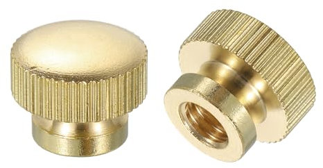 QUARKZMAN Tuercas de Pulgar Estriadas, 2 Unidades M6 x D14mm x H11mm de Latón con Cabeza Alta y Agujero Ciego con Collar, Perillas Redondas de Cabeza Alta y Agujero Ciego