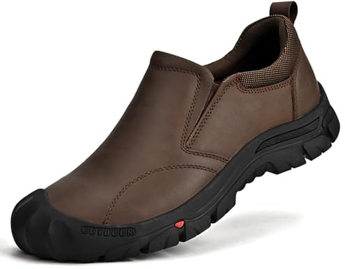 UPIShi Men's Waterproof Slip On Leather Hiking Outdoor Walking Casual Loafers Work Shoes Dark Brown 12