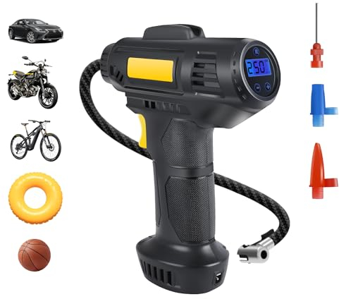 JENABOM Kabelloser Luftkompressor Auto Akku Reifen Inflator Pumpe Autokompressor Auto-Stopp Tragbar Handheld 12V Digitalanzeige für Fahrrad Motorrad Ball 2000 * 2mah