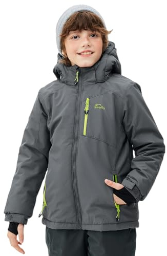 SMONTY SNOWER Veste de neige pour garçons avec capuche amovible, veste de ski, chaleur supplémentaire, manteau d’hiver