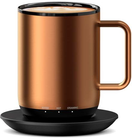 VSITOO Temperature Control Heated Coffee Mug,S3PLUS Smart Heated Cup,Suitable for Manual and APP Controlled Coffee Warmer,Heating Mug is Rechargeable or Battery Powered,LED Light (14 oz Copper)
