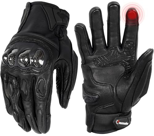 evermotor Motorradhandschuhe aus Ziegenleder für Herren und Damen - Winter Leder Motorrad Handschuhe mit Touchscreen-Funktion und Carbon-Knöchelschutz, ideal für Moped MTB Radfahren Straßenrennen