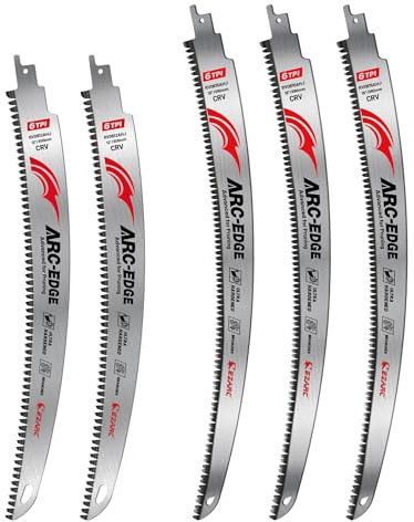 EZARC Säbelsägeblätter Holz Set, Bogenkante, 6 TPI, 300 mm & 380 mm, 5tlg | CRV, Set mit 3 Extra Langen Blättern 380 mm und 2 Blättern 300 mm, Japanische Zähne