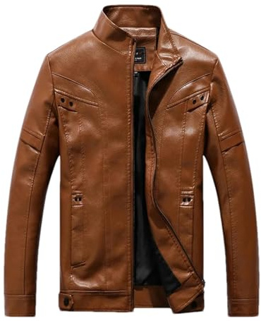 GaoLeAve Moto PU Lederjacke Herren Winter Motorradbekleidung Herren Rennjacke Wasserdicht yellow XXL