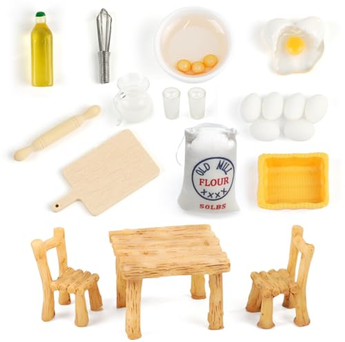Weihnachtswichtel Zubehör，20 Stück Puppenhaus Möbel Zubehör Set，Miniatur Backen Set，Puppenhaus Küchen-Backset，Küche Möbel Wichtel Zubehör，Perfektes Weihnachts- oder Kindergeburtstagsgeschenk
