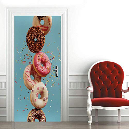 3D Türtapete Türaufkleber Selbstklebend Türfolie Poster Fototapete Türbilder Türtattoos Wasserdichte Tür Stickers für Kinderzimmer Wohnzimmer Badezimmer 70x200 cm Krapfen