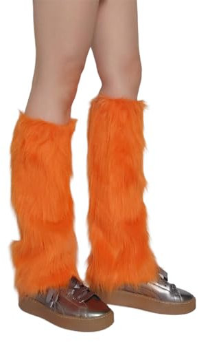 HINAYOSAN Damen Fuzzy Faux Pelze Beinwärmer Pelz Lange Manschetten Paar Karneval Stiefel JK Uniform, Orange, B