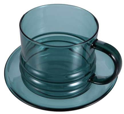 ABOOFAN Glass Coffee Mug with Saucer, 300ml Borosilicate, Heat Resistant | Simple Decorative Style, Rounded Mouth, with Handle, for Restaurant and Home Use, One Green Set