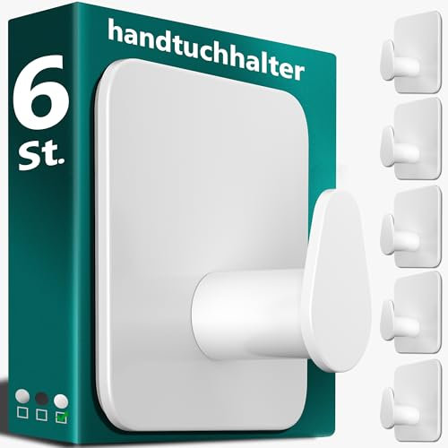 4smile Toallero sin taladrar, color blanco, juego de 6 toalleros de baño, ganchos adhesivos ovalados de acero inoxidable, ganchos resistentes al agua para baño, inodoro, cocina - ganchos autoadhesivos