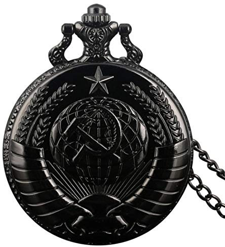 HUIBBGO Reloj de Bolsillo de Cuarzo Estilo Hoz y Martillo con Insignias soviéticas Vintage para Hombre y Mujer, Colgante Plateado con Emblema de Rusia, Regalo de Comunismo