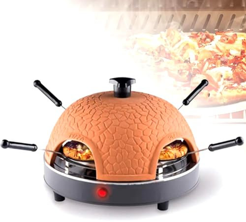Mavdecll Elektrischer Pizzaofen, Mini-Pizza-Backofen, Terrakotta-Kuppel, Arbeitsplatte, sicher, 5–7 Minuten, schnelles Kochen, Mini-Rauchfreier Keramik-Pizza-Maker für 4 Personen