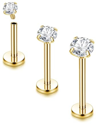 KGDUYC G23 Titan Helix Piercings Tragus Piercing Innengewinde Labret Piercing Lippenpiercing Medusa Piercing Medizinische Ohrstecker Piercing Ohr Klein Helix Tragus Conch Piercing - CZ Gold