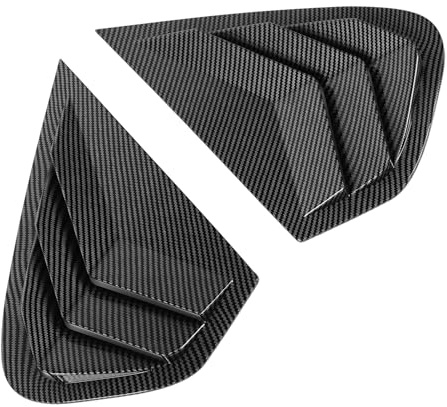 XTevu Lot de 2 persiennes de fenêtre latérale arrière, persiennes de fenêtre latérales triangulaires, Garniture de Panneau de volet, persiennes de fenêtre latérales Noires (Aspect Fibre de Carbone)