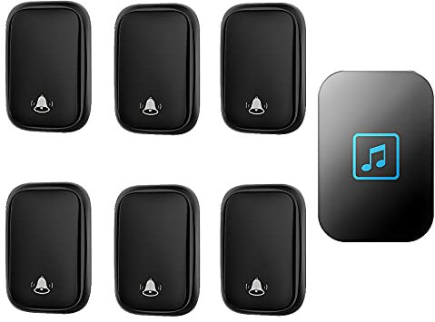 SGKOMN Timbre inalámbrico, Timbre inalámbrico enchufable, Timbre Impermeable con Alcance de 490 pies, 60 timbres, Kit de Timbre inalámbrico enchufable de Pared con Volumen de 5 Niveles(Black)