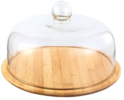 KHYTEBV Vassoio espositivo per Torte, alzate per Torte con Coperchio in Vetro impeccabile e Piatto in Legno, espositore per Dolci, Caramelle e Biscotti per Bar e ristoranti