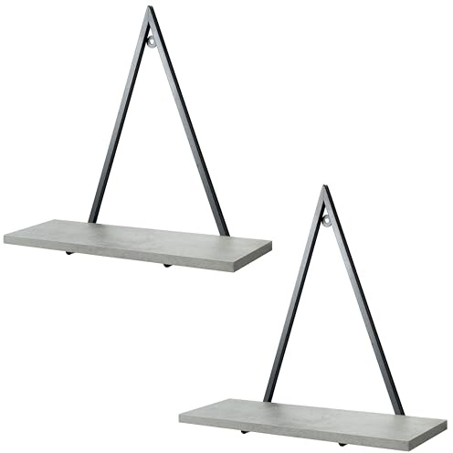 Neustein 2 Stück Set Wandregal Triangel Dreieck 35x13x34cm Deko Regal dreieckig Holz Metall Schweberegal Wohnzimmer Schlafzimmer (Beton)