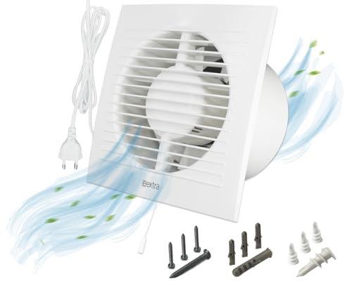 H&C VENT Ø 125mm Badlüfter mit Stecker mit Schalter -1,5m │ Bad Ventilator IPX4 16W 150m³/h 36dB │ Abluftventilator Für Badezimmer Küche Garage Gewächshaus Growzelt WC Fan│ Lüfter Wand Decke Fenster