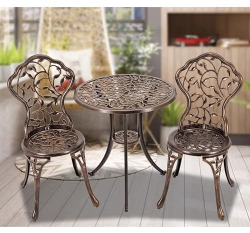 JNTFNE Garden 3-teiliges Bistro-Set für den Außenbereich, Terrassen-Bistro-Set, antikes Finish, wetterbeständig, Terrassentisch und Stühle, 59 cm, Aluminiumguss, Tisch für den Innen- und Außenbereich