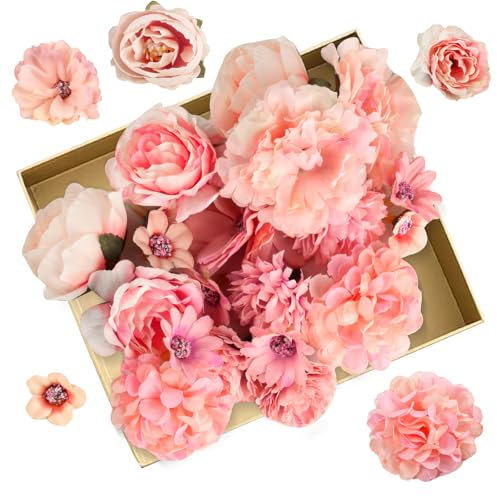 MUZHUPGUZ 21 Stück Kunstblumen zum Basteln, Künstliche Blumenköpfe, 4~8cm Rosa Kunstblumen Frühlingsblumen, Kunst Blumendeko Blumen Stoffblumen für DIY Handwerk Basteln Hochzeit Party Home Deko