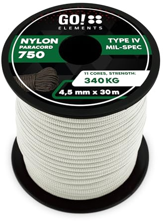 GO!elements Paracord 750 Tipo IV | Corda in Nylon 100% Resistente e Estremamente Stabile | ø 4,5 mm - 11 Nuclei - Max. 340 kg | Corda Multifunzionale e reepsnoer per Sopravvivenza, Campeggio