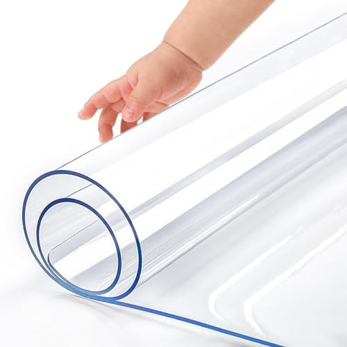 Protector de mesa transparente, tapete de PVC de 2 mm de grosor para mesas de comedor, bordes redondos antideslizantes, cubremesa grande (110 x 140 cm), mantel transparente personalizado para escribir