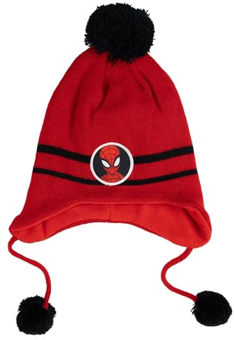 Marvel Spiderman - Berretto invernale per bambini, con pompon rosso, Colore: rosso, Taglia unica