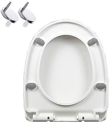 D-Shape Soft Close Toilet Seat - White Plastic with Quick Release & Adjustable Hinges Easy Clean Loo Seat for Bathroom Comfort & Convenience Model 9012