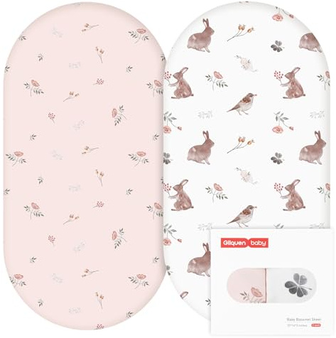 GLLQUEN BABY 2-pack babykorg dra-på-lakan, nyfödd barnvagnslakan monterade, 100 % mikrofiber Oeko-tex101 mysig och andningsbar spjälsäng baby barnkorg lakan för pojke och flicka (akvarellkanin)