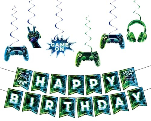 bannière anniversaire jeu vidéo accessoires fête guirlande décoration fête gaming