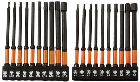 20pcs Magnetic Hex Key Bit Set 100mm Long Driver Accessories Metric & for Imperial Sizes 1/4 Inch Hex Shank Professional Screwdriver Power Tool Attachments for Workshop Hand Tools