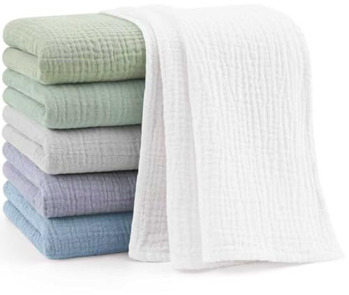 bearmoss Musselin-Quadrate, 100 % Baumwolle, Baby-Spucktuch, 60 x 60 cm, groß, ultra-saugfähig, weich, Baby-Waschlappen für Neugeborene, Jungen, Mädchen, 6 Stück (Grün-Blau)