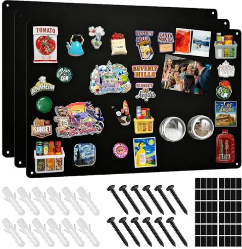 AKOLAFE 3 Pièces Tableau Magnetique Noir 43 x 32 cm, Tableau Memo Mural et Panneau Magnetique avec Vis, Chevilles, Bandes Auto-Agrippantes pour Cuisine, Bureau