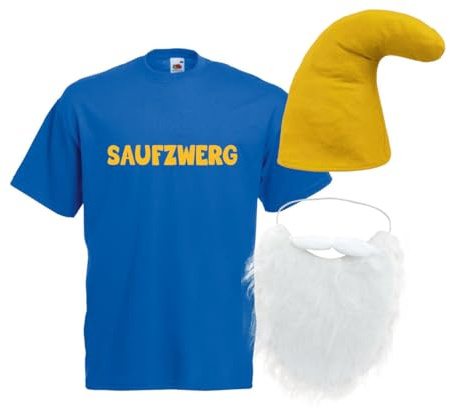 PartyMagix Saufzwerg Kostüm Set Bart Mütze JGA Party Bier Sauf Verkleidung - Rundhals, 100% Baumwolle - Das trinkfeste Kostüm