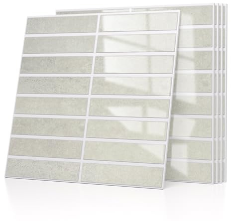 WADILE 3D Peel and Stick Wall Tiles, 12x12 Aluminum Foil Backing Waterproof Self Adhesive Wall Panels, Upgraded 1.5mm Thick Backsplash Tiles for Kitchen Bathroom DIY Renovation, Beige 5 Pack