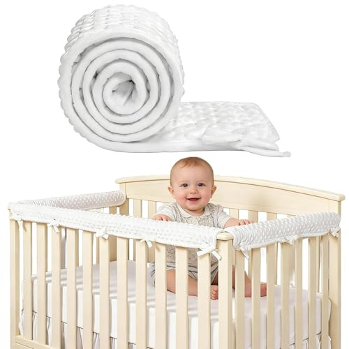 Yunlaishaocer 3-TLG. Baby Bettkantenschutz – Bed Rail Cover 128x18cm & 68x18cm, Kinderbett Kantenschutz für Seiten- und Vorderschiene, Schutzhülle für Babybett, Weich & Sicher, Weiß