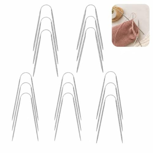 VBK 15 Pièces Aiguilles Circulaires Tricot, Set d'Aiguilles à Tricoter en Inox 2-4mm, Aiguilles Circulaires pour Chaussettes Bonnets Manches Argent